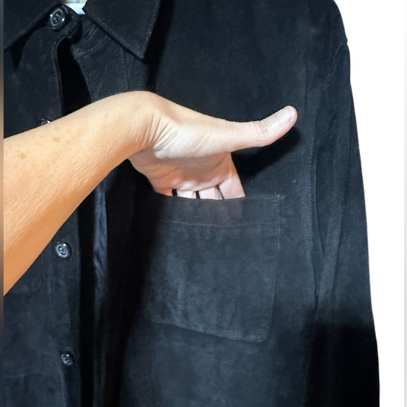 Trendy Unisex Shacket Shirt Jacket Suede Rugged Black Small Boho Chic - Picture 7 of 15